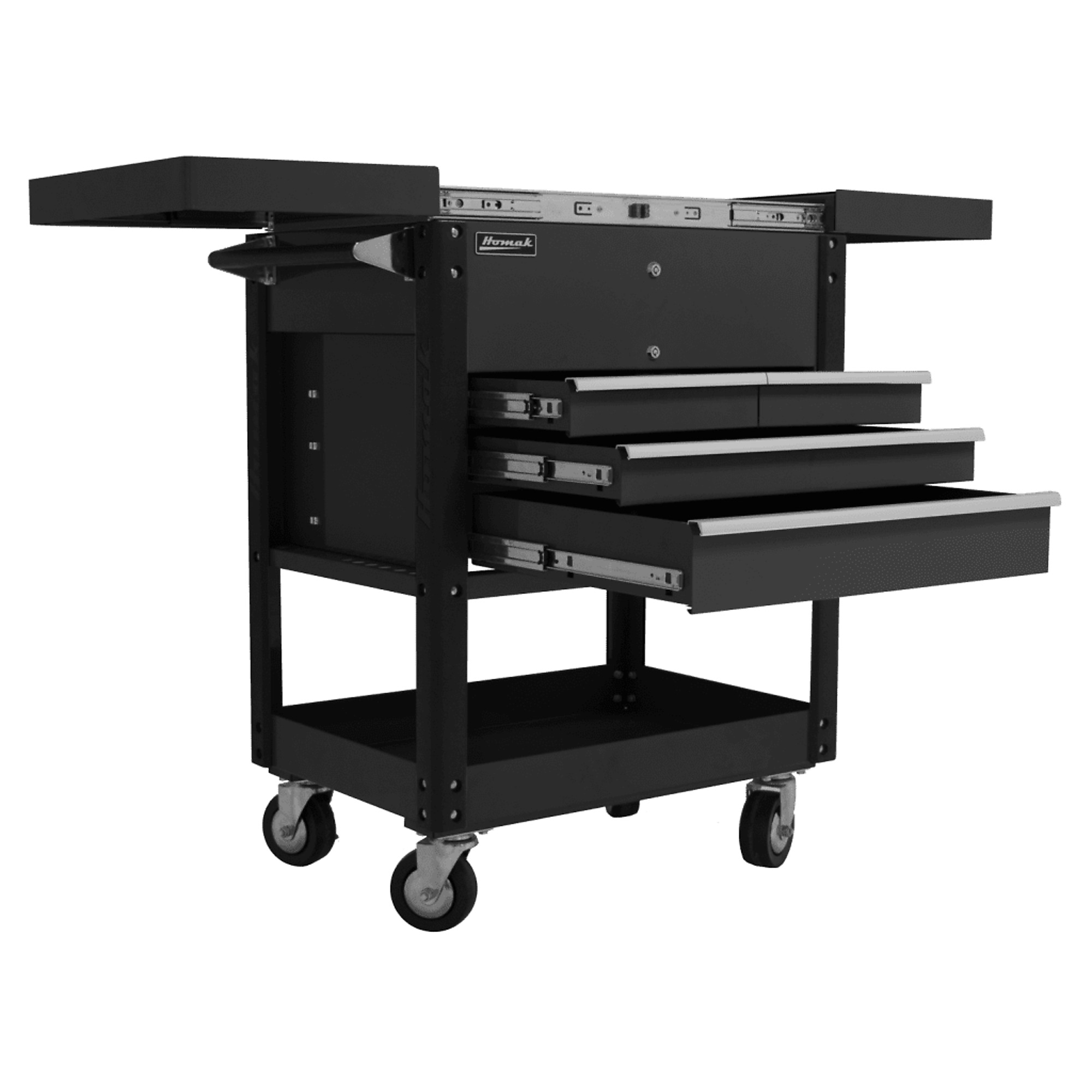 Homak, 35" 4 Drawer Slide Top Cart, Black, Heavy-duty 18-gauge steel, Model #BK06043500